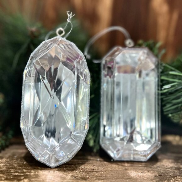 Set of 2, Gem Emerald Cut Ornaments, 5 Inch, Oblong and Rectangle Shape, Jewels - Picture 13 of 17